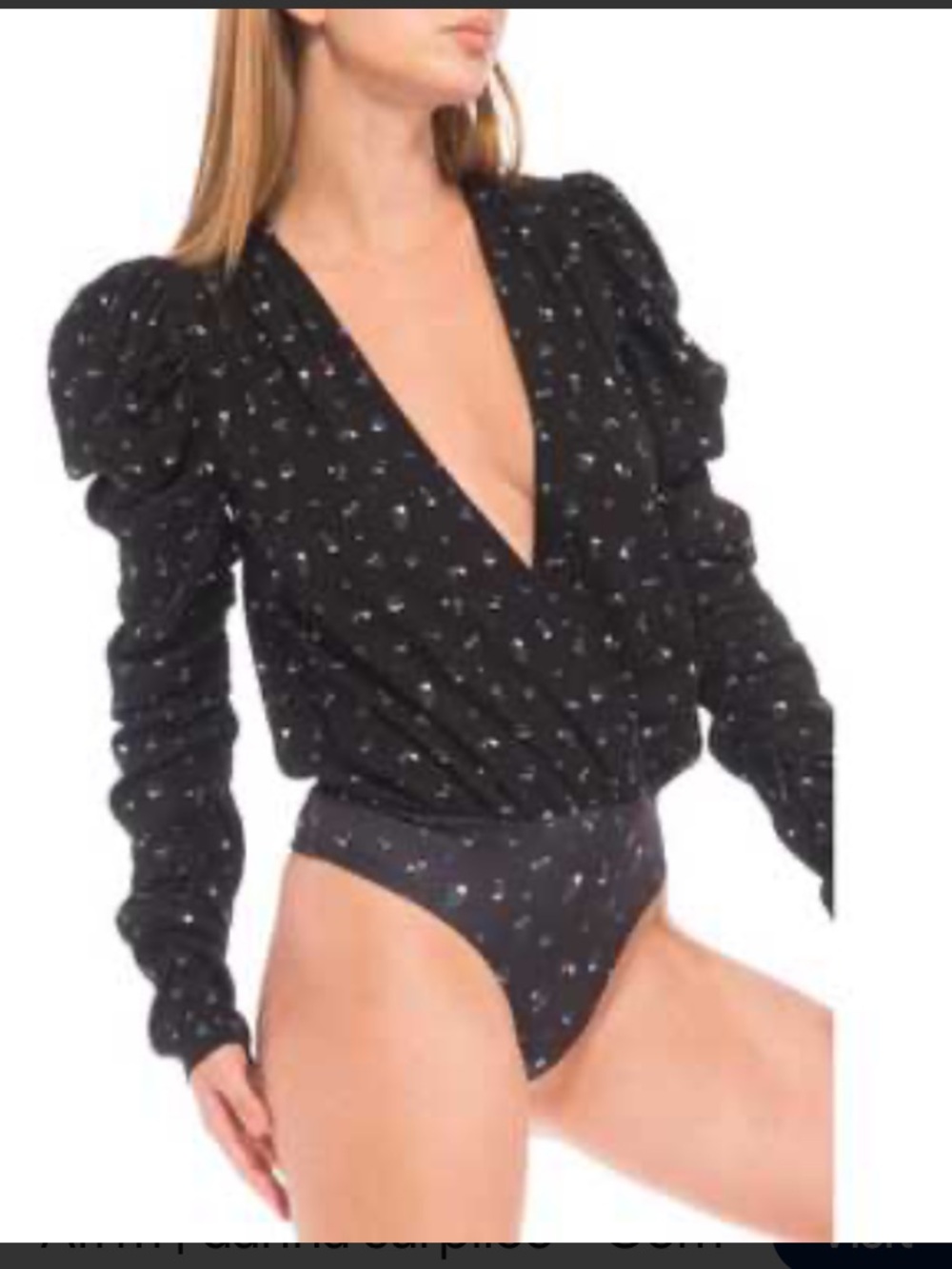 AFRM Danna Floral Bodysuit On Black Background With Puffed Sleeves